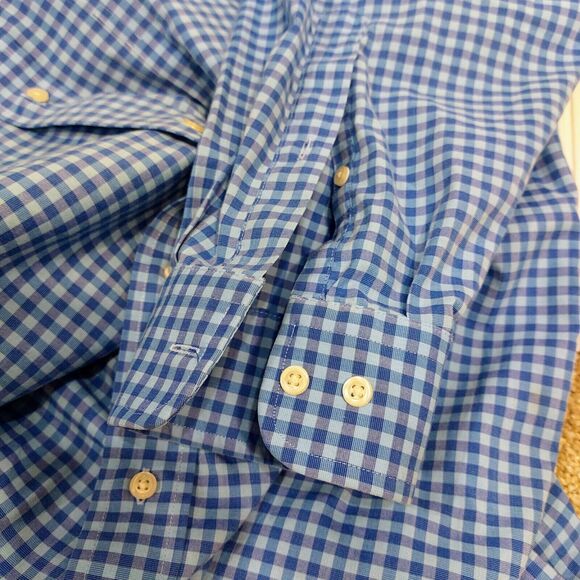 Berkley Jensen Wrinke Free Mens XL (17-17 1/2) Blue Checked Plaid Long Sleeve - Picture 7 of 9